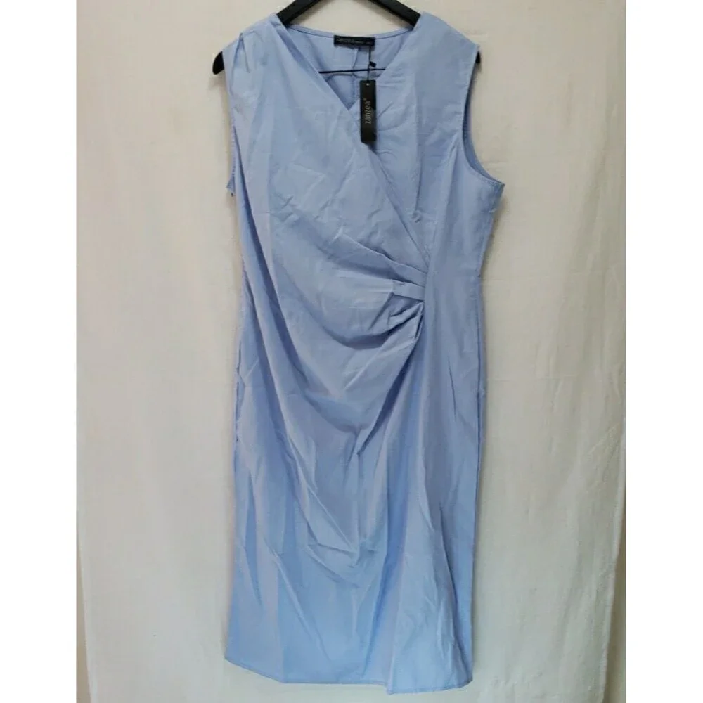NWT Zanzea Navy Blue Sleeveless Midi Dress XXXL 3XL Pleated Round Neck Boho - Picture 1 of 11